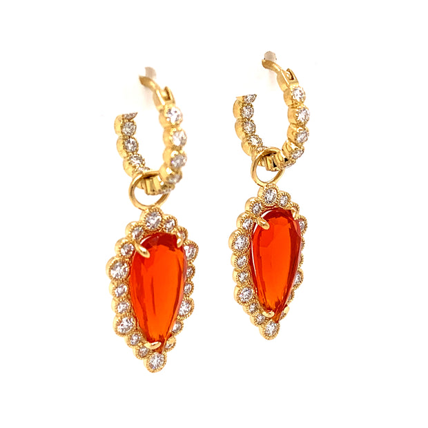 18 Karat Yellow Gold Diamond and Opal Earrings