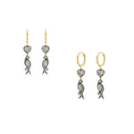 Heart & Bird Diamond Drop Earrings in 18K Yellow & Blackened Gold, 1.59 ctw