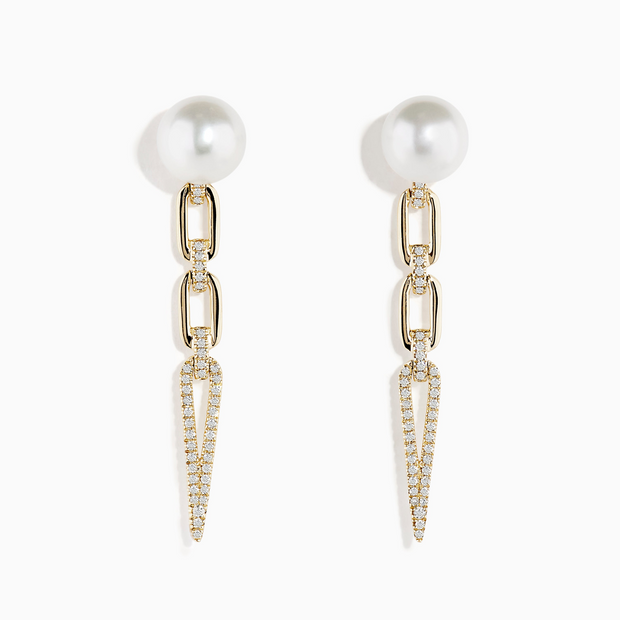 14K Yellow Gold Freshwater Pearl and Diamond Drop Earrings