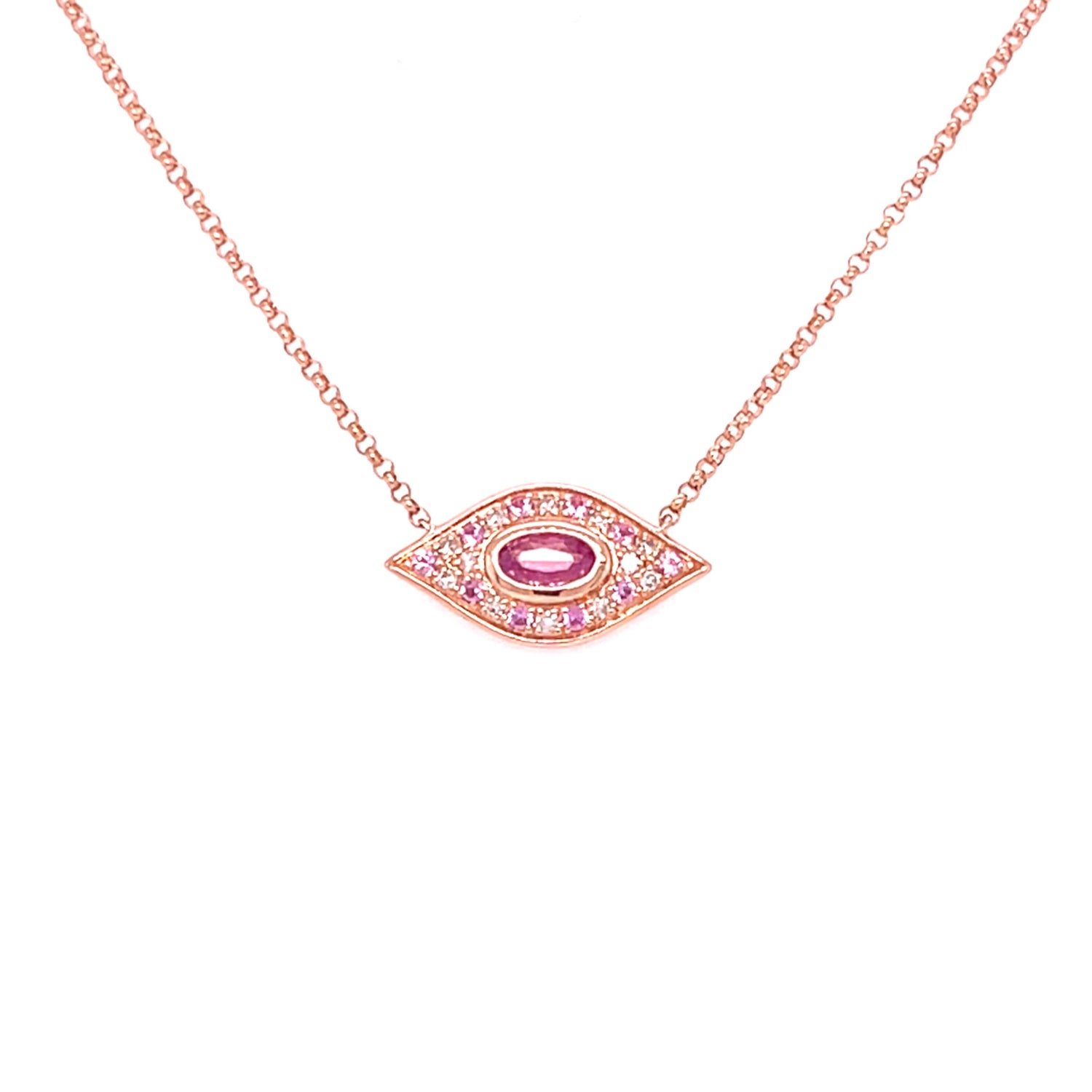 14 Karat Rose Gold Pink Sapphire and Diamond Necklace
