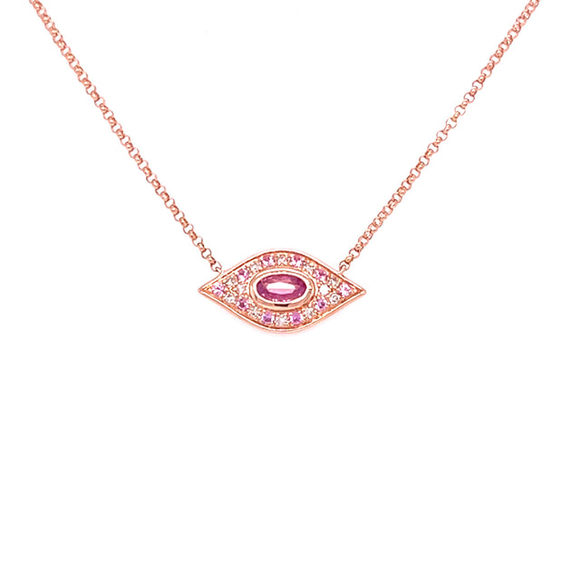 14 Karat Rose Gold Pink Sapphire and Diamond Necklace