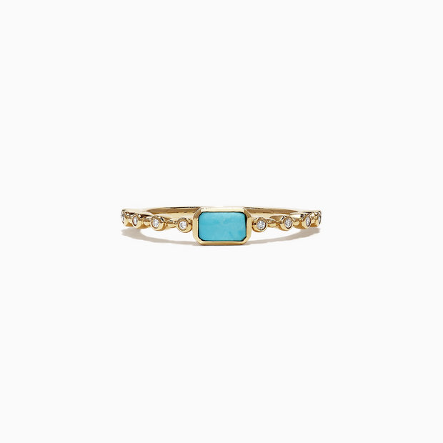 14K Yellow Gold Turquoise and Diamond Ring, 0.39 TCW