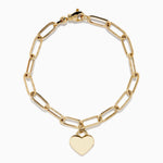 Paperclip Heart Charm Chain Bracelet in 14K Yellow Gold
