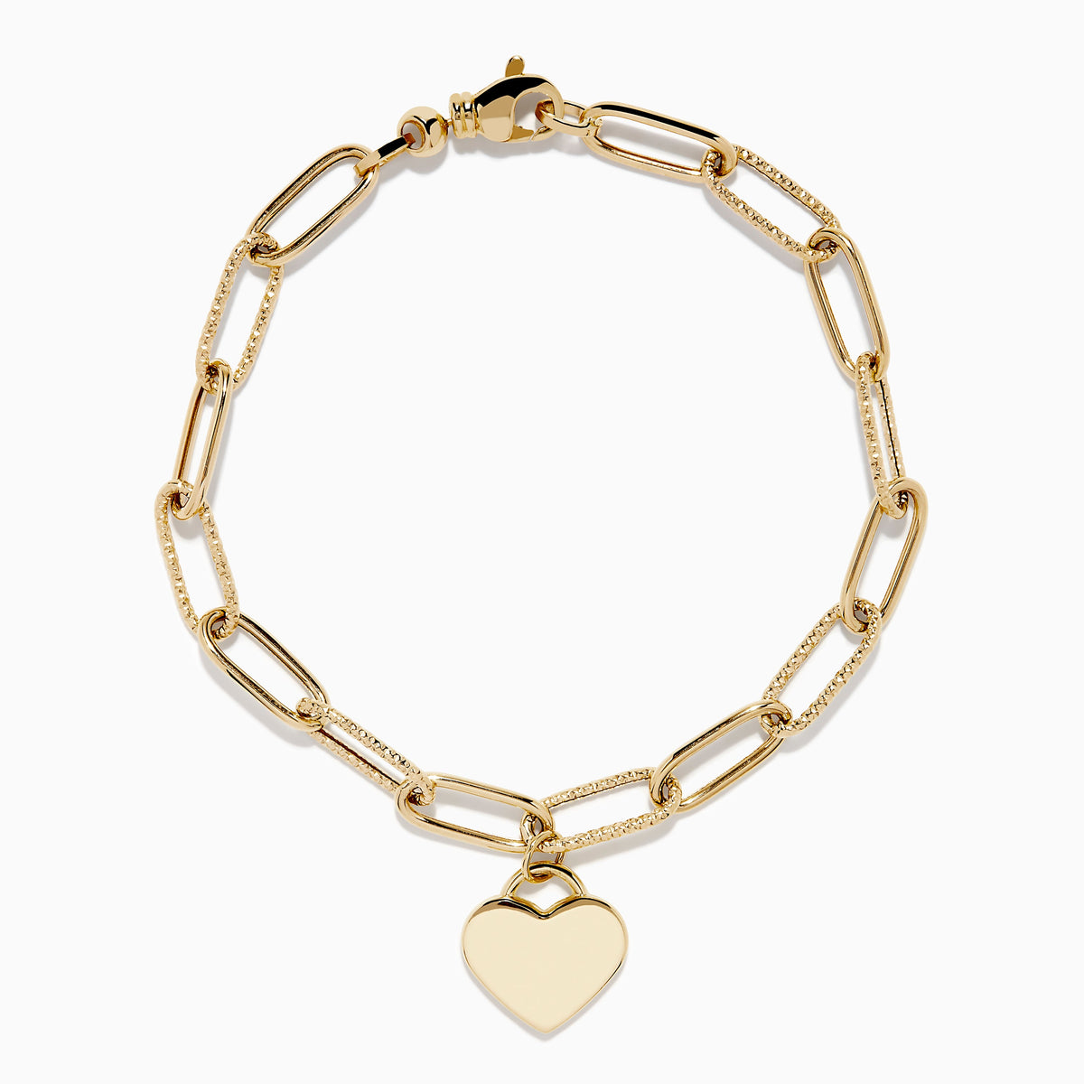 Paperclip Heart Charm Chain Bracelet in 14K Yellow Gold