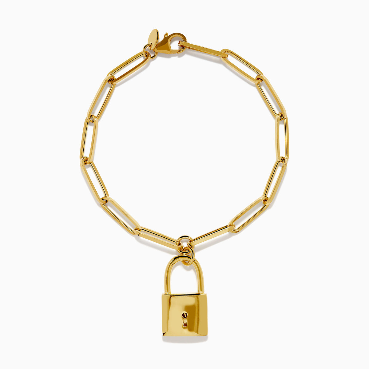 Paperclip Bracelet with Padlock Charm in 14K Yellow Gold