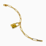 Paperclip Bracelet with Padlock Charm in 14K Yellow Gold view 2