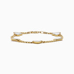 Mother of Pearl and Diamond Heart Chain-link Station Bracelet in 14K Yellow Gold view 3