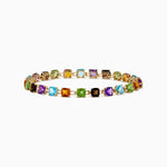 Cushion Cut Multi Color Gemstone Tennis Bracelet in 14K Yellow Gold