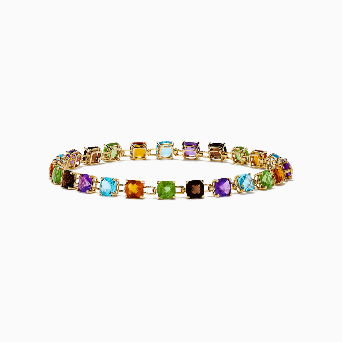 Cushion Cut Multi Color Gemstone Tennis Bracelet in 14K Yellow Gold