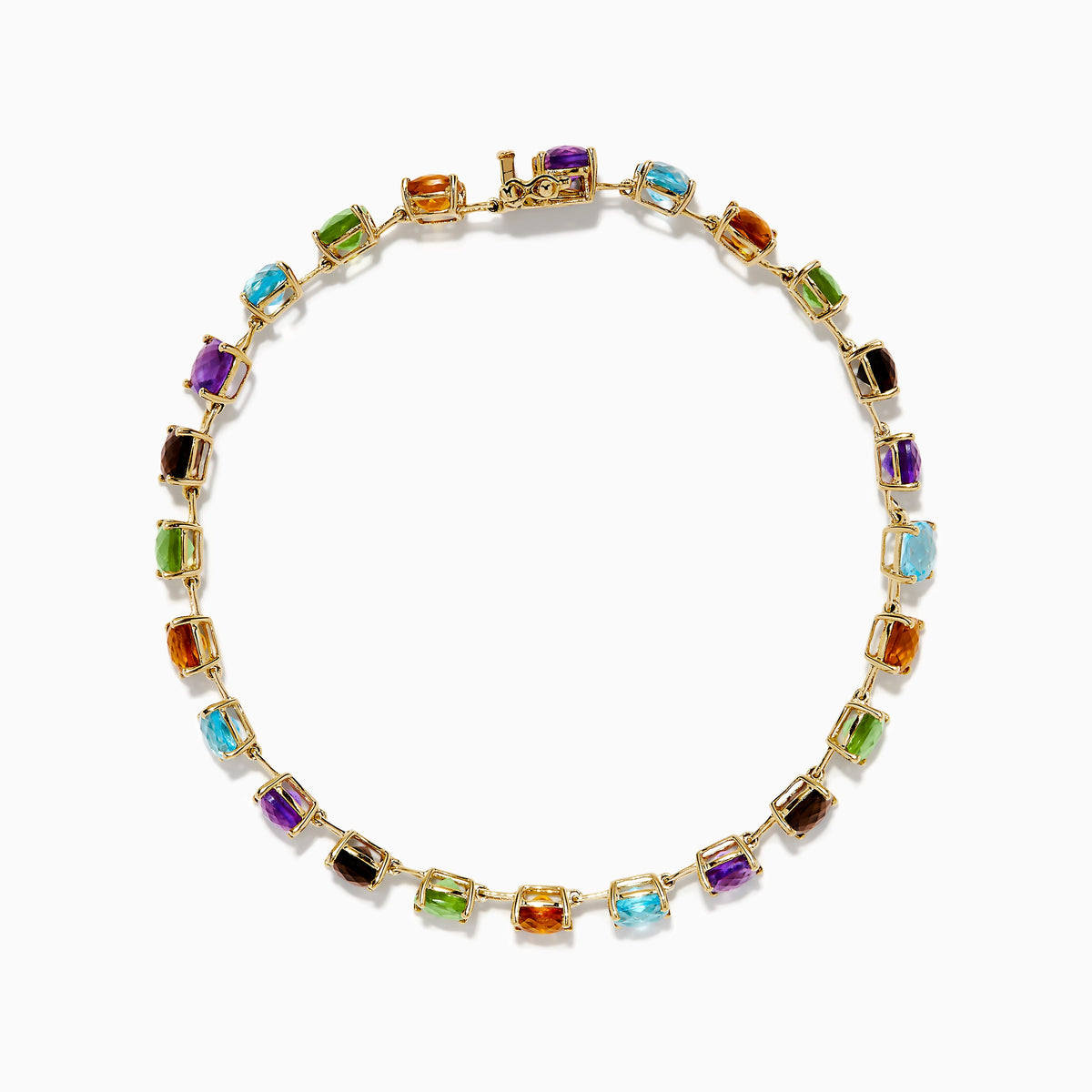 Cushion Cut Multi Color Gemstone Tennis Bracelet in 14K Yellow Gold view 3