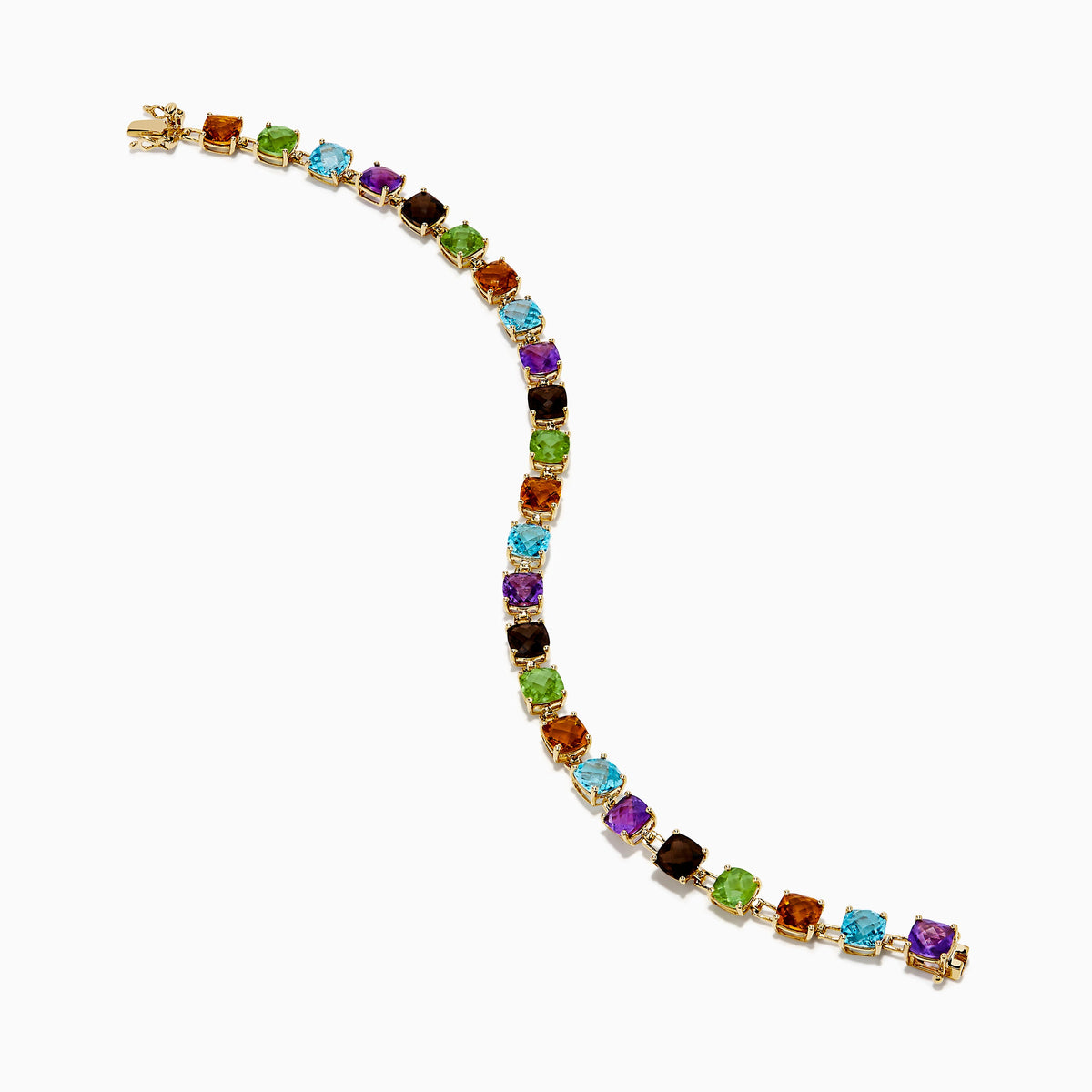 Cushion Cut Multi Color Gemstone Tennis Bracelet in 14K Yellow Gold view 2