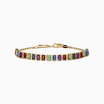 Multi Color Gemstone Beaded Chain Bracelet in 14K Yellow Gold