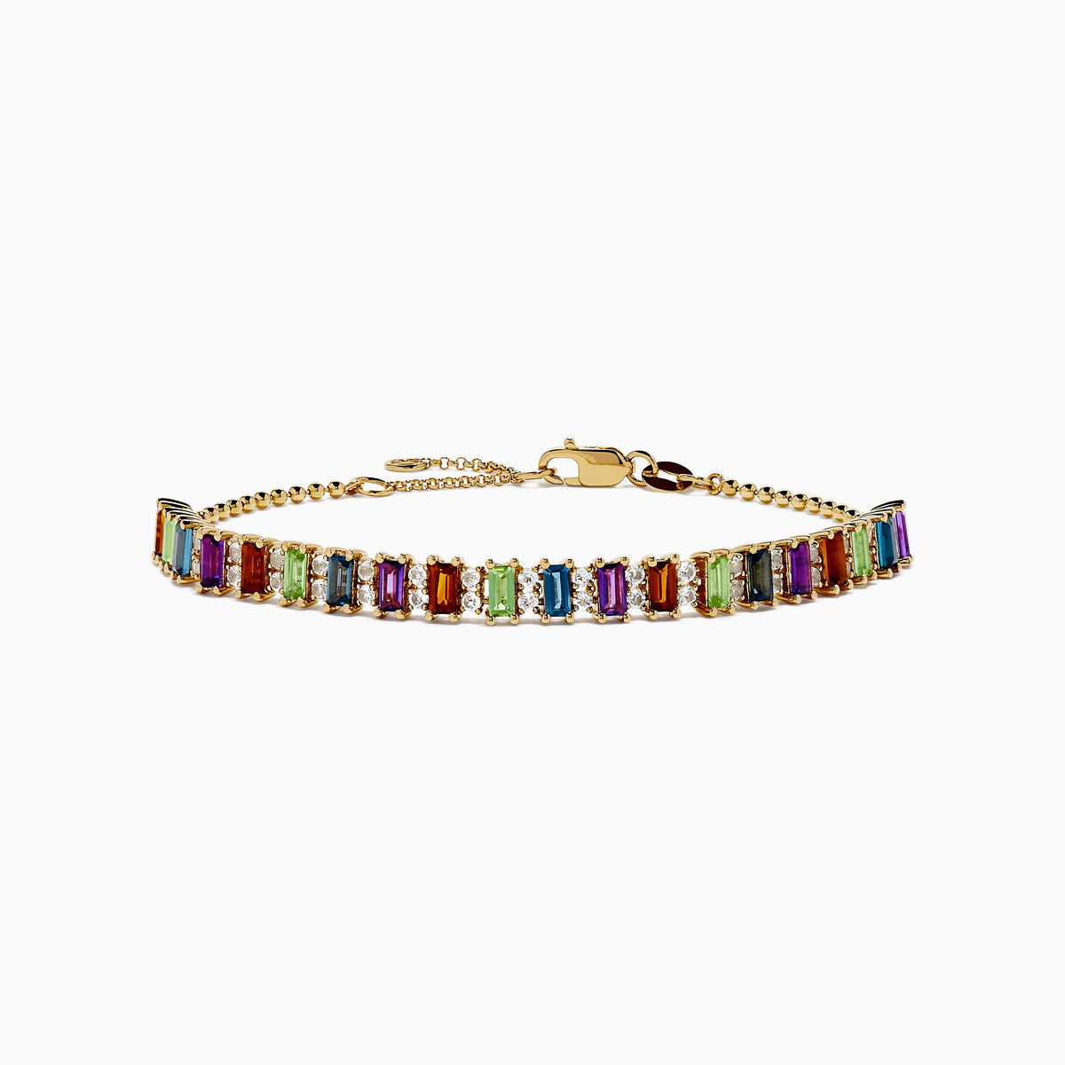 Multi Color Gemstone Beaded Chain Bracelet in 14K Yellow Gold