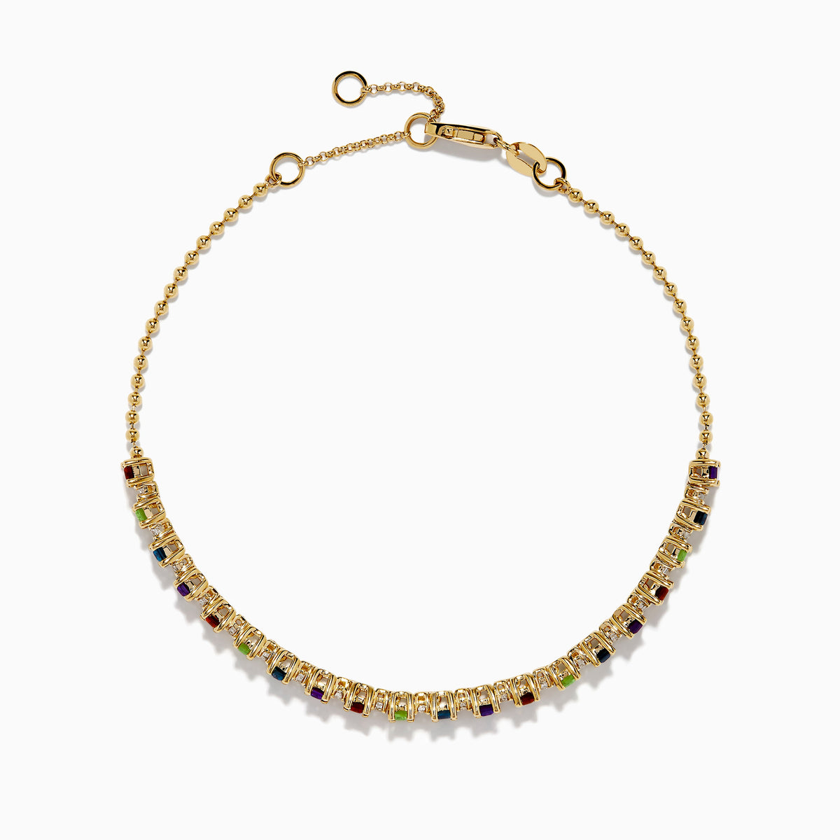 Multi Color Gemstone Beaded Chain Bracelet in 14K Yellow Gold view 3