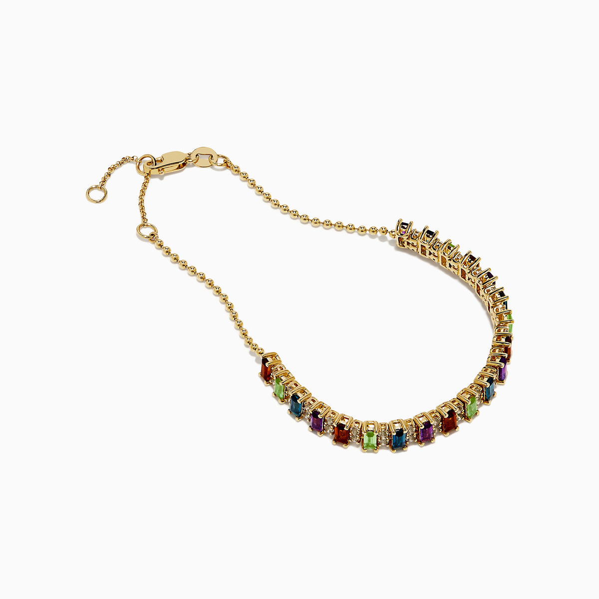 Multi Color Gemstone Beaded Chain Bracelet in 14K Yellow Gold view 2
