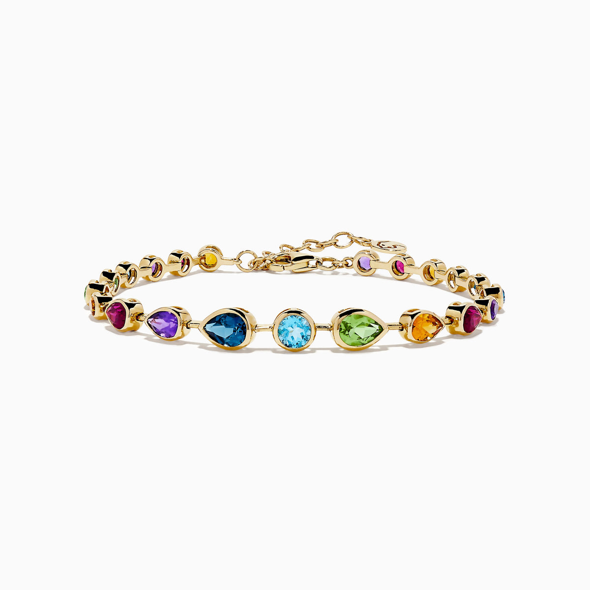 Bezel Set Multi Gemstone Adjustable Tennis Bracelet in 14K Yellow Gold, 7.00 ctw