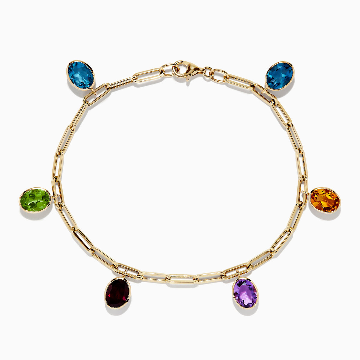 Multi Gemstone Charm Bracelet in 14K Yellow Gold, 7.72 ctw
