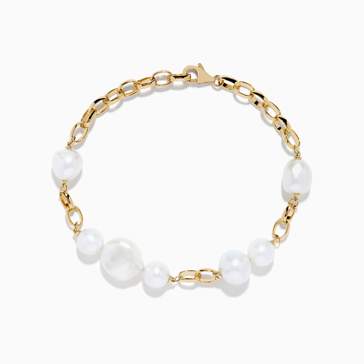 Fresh Water Pearl Chain Link Bracelet in 14K Yellow Gold