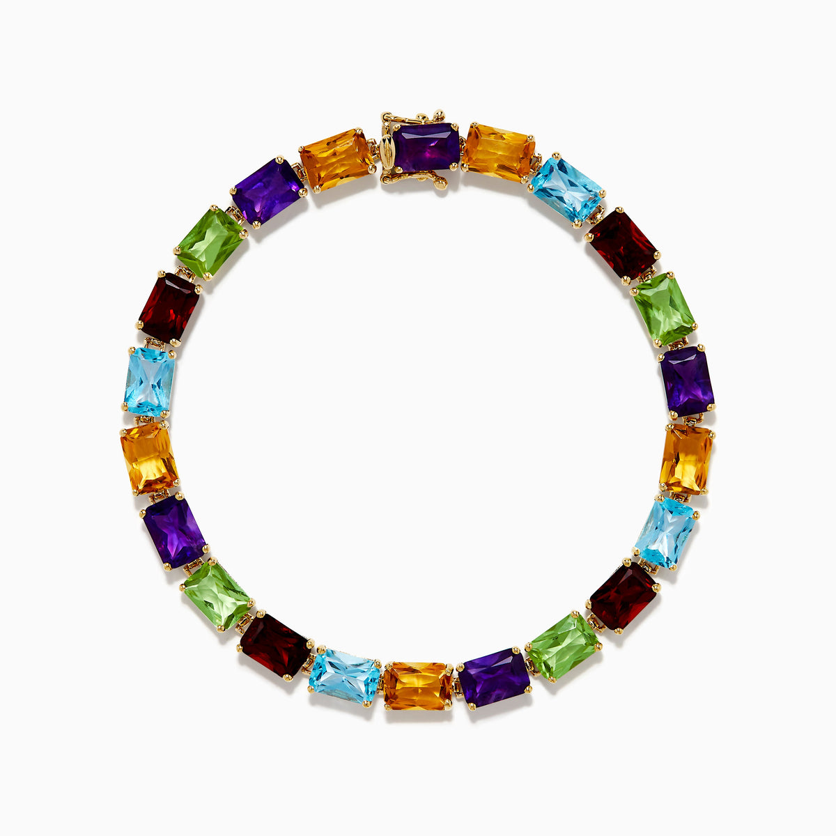 Radiant Cut Multi Color Gemstone Tennis Bracelet in 14K Yellow Gold view 3