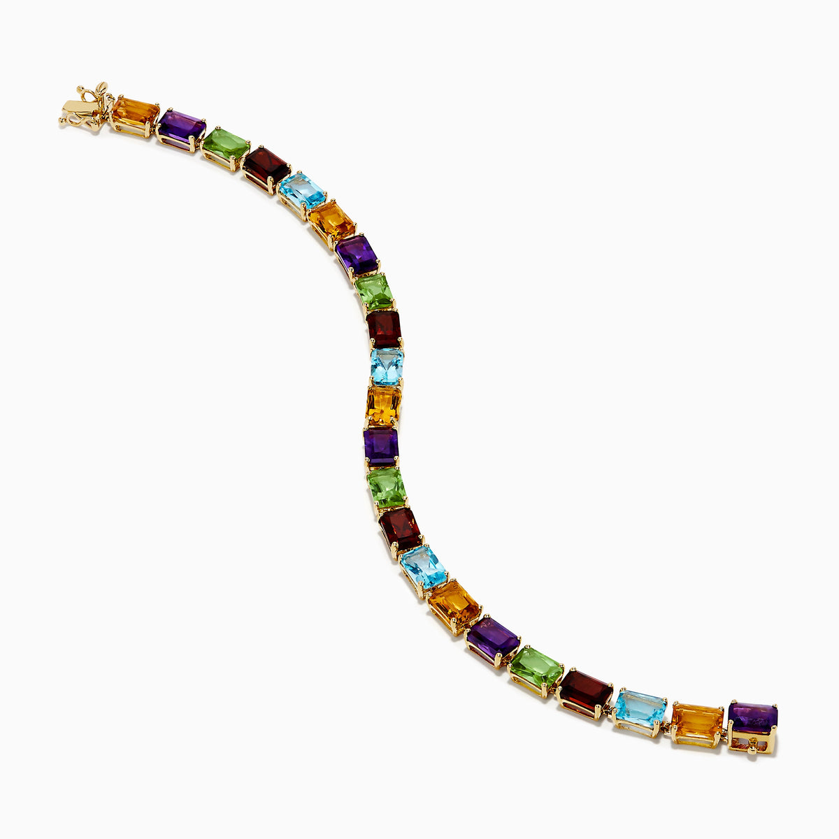 Radiant Cut Multi Color Gemstone Tennis Bracelet in 14K Yellow Gold view 2