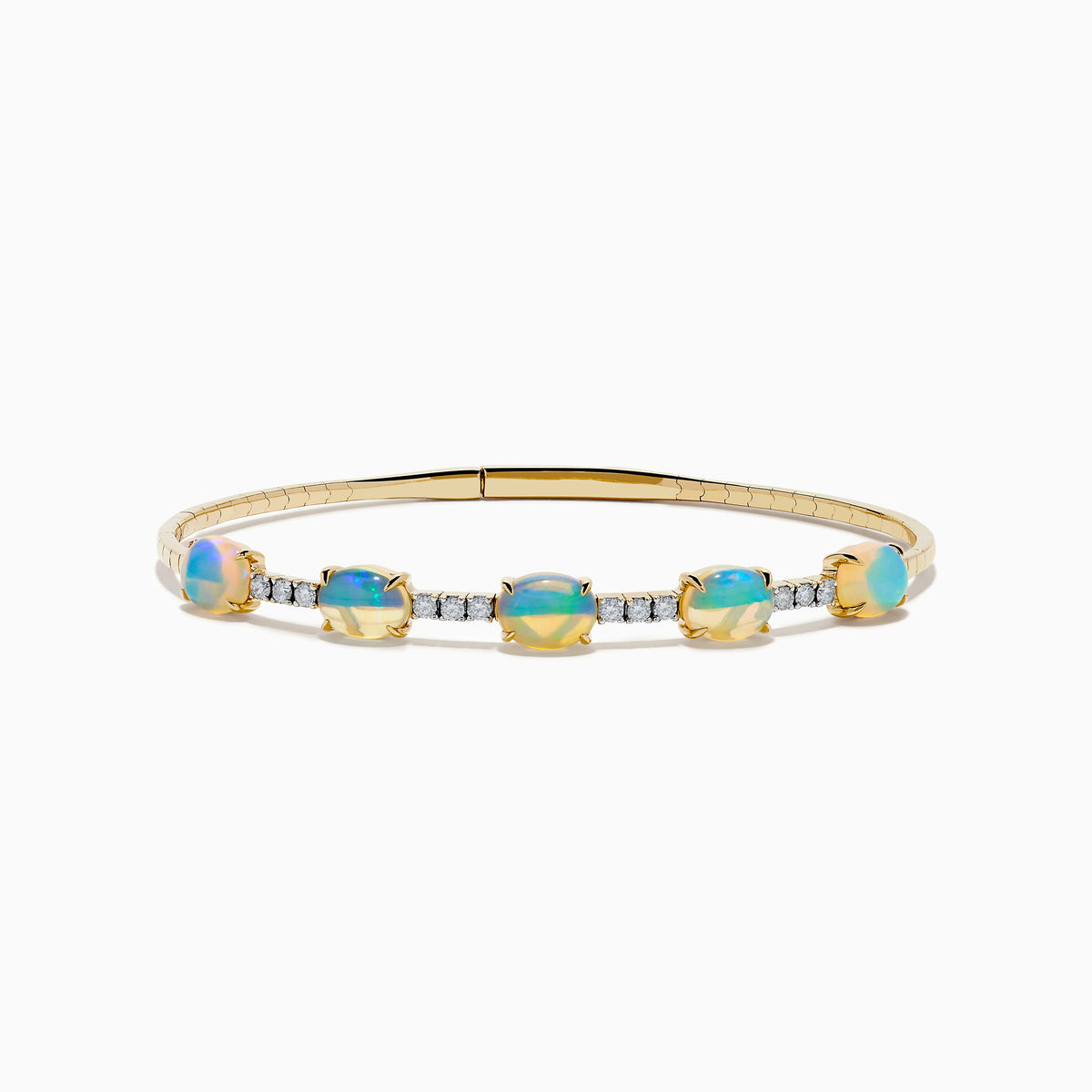 Opal and Diamond Flexible Bangle in 14K Yellow Gold