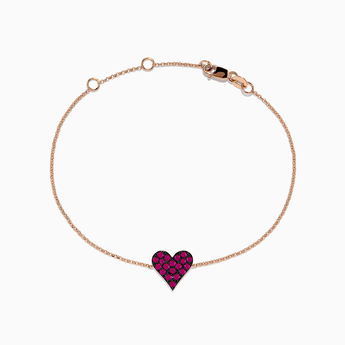 Pave Ruby Heart Bracelet in 14K Rose Gold