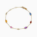 Multi Color Sapphire and Diamond Station Bracelet in 14K Yellow Gold