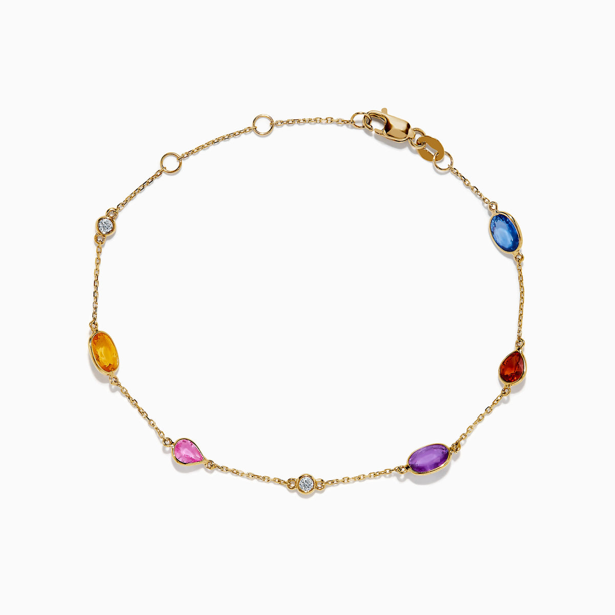 Multi Color Sapphire and Diamond Station Bracelet in 14K Yellow Gold