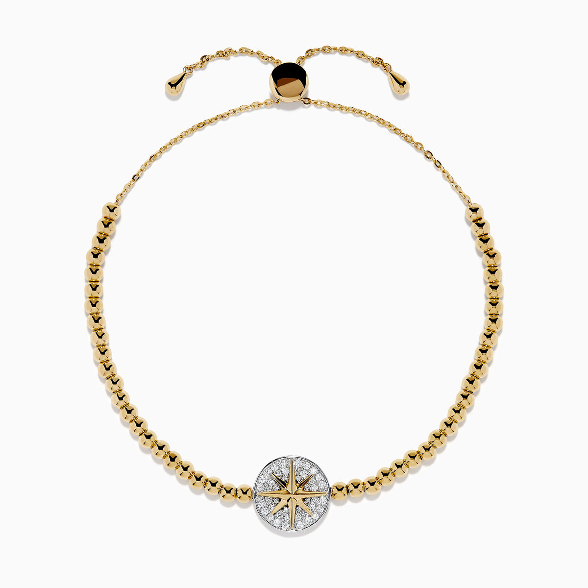 Diamond Compass Bolo Bracelet in 14K Yellow and White Gold