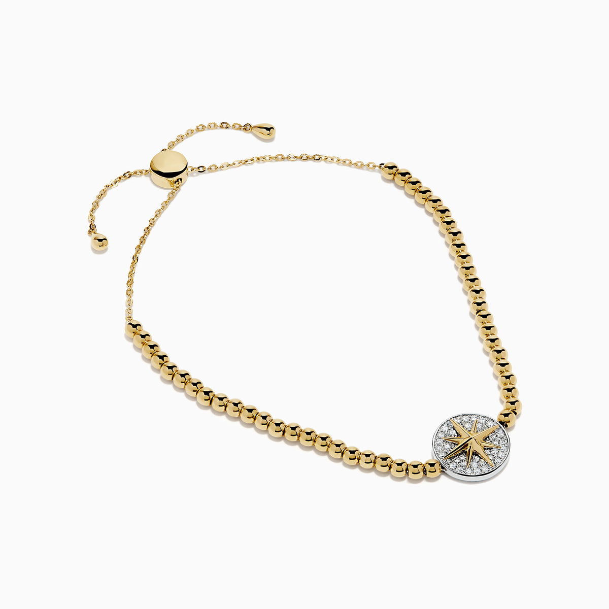 Diamond Compass Bolo Bracelet in 14K Yellow and White Gold view 2