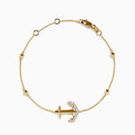 Diamond Anchor Beaded Station Bracelet in 14K Yellow Gold