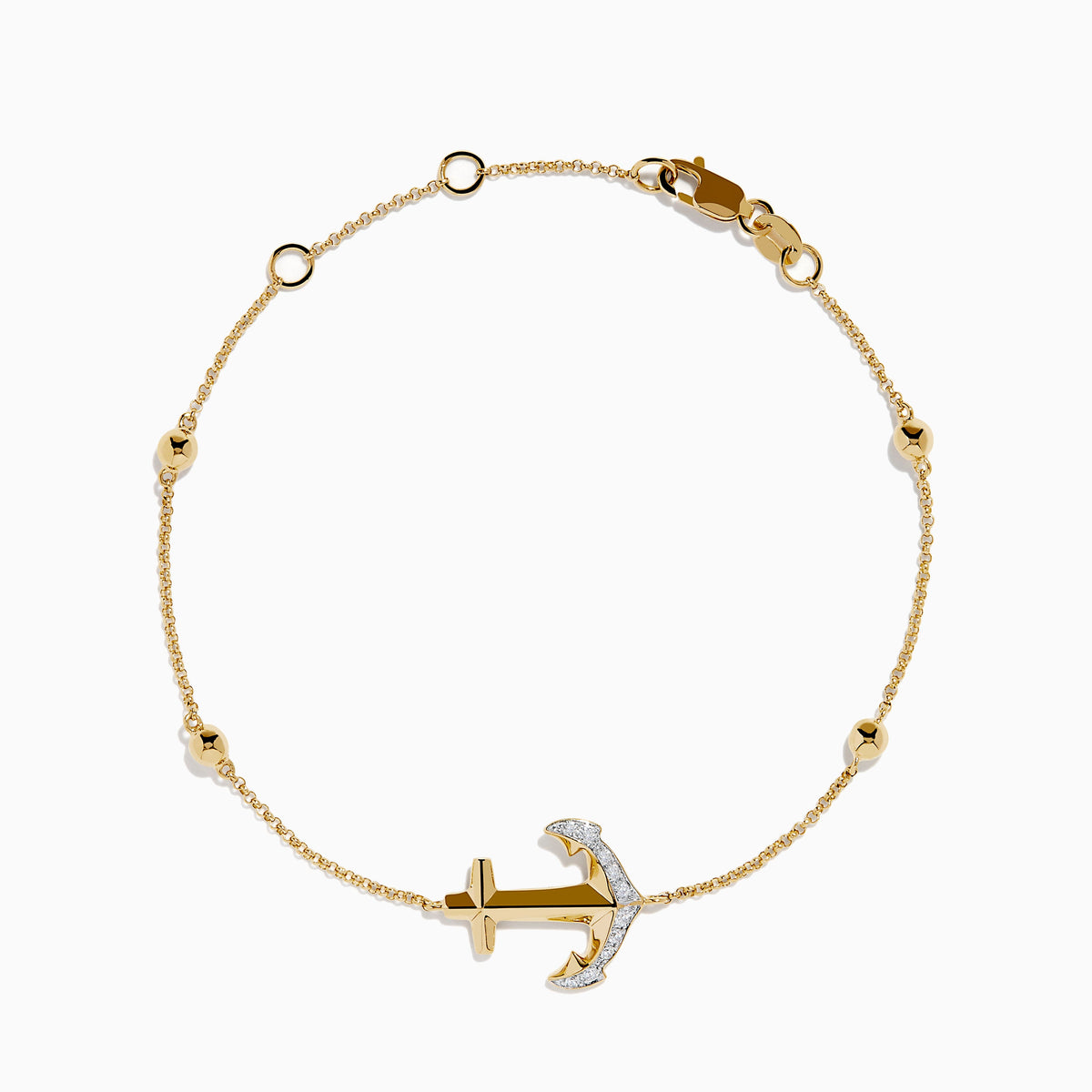 Diamond Anchor Beaded Station Bracelet in 14K Yellow Gold