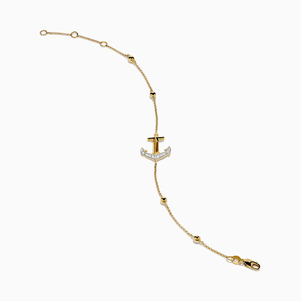 Diamond Anchor Beaded Station Bracelet in 14K Yellow Gold view 2