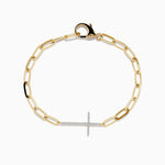 Diamond Cross Paperclip Bracelet in 14K Yellow Gold