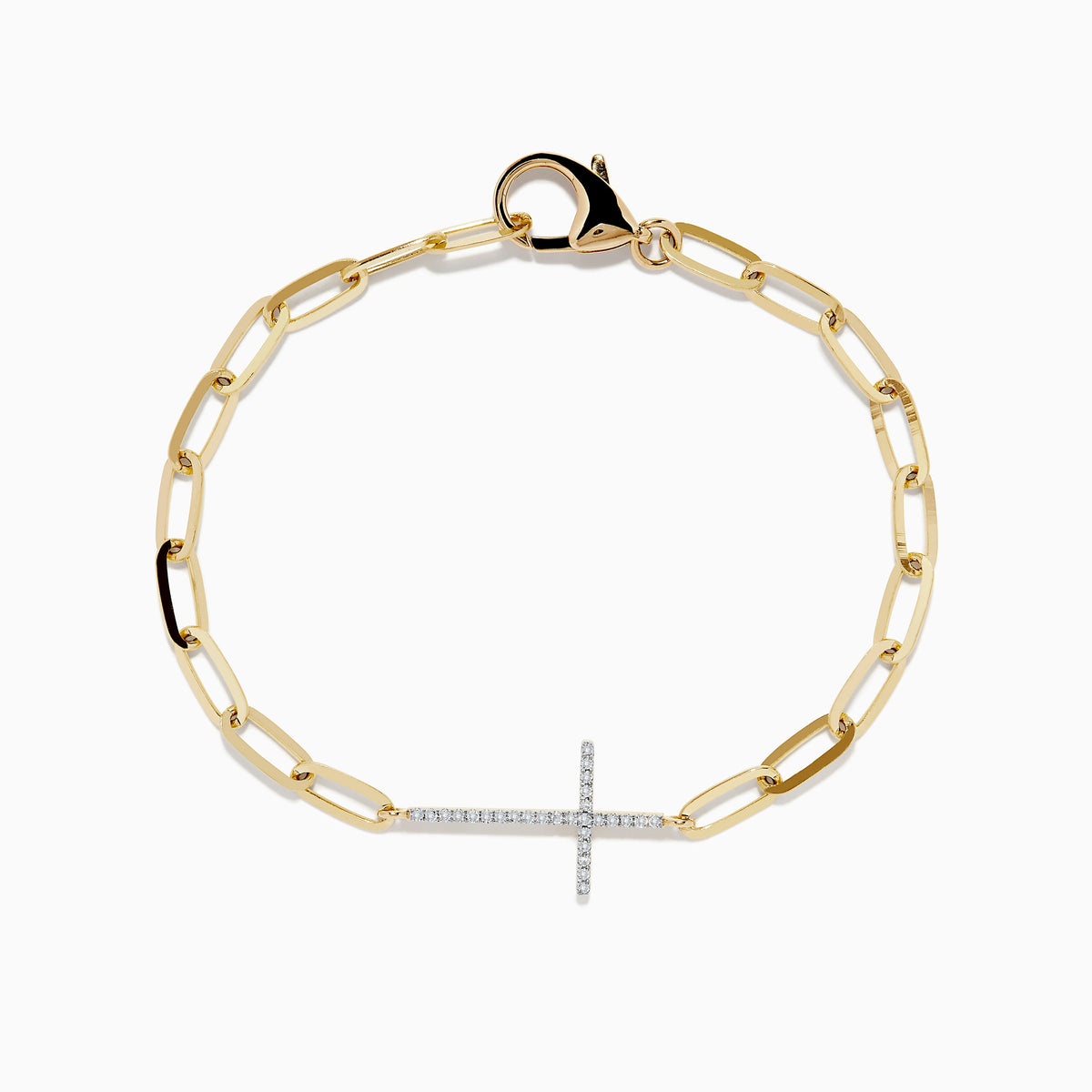 Diamond Cross Paperclip Bracelet in 14K Yellow Gold