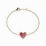 Ruby, Pink Sapphire and Diamond Heart Bracelet in 14K Yellow Gold