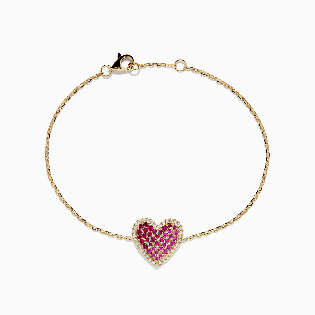 Ruby, Pink Sapphire and Diamond Heart Bracelet in 14K Yellow Gold