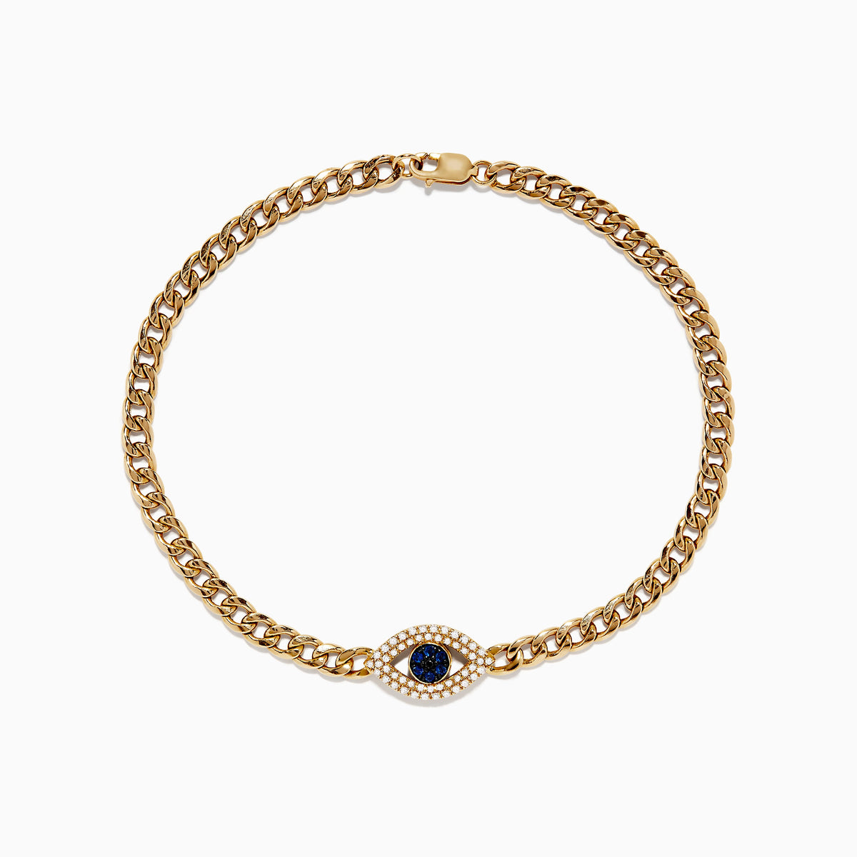 Blue Sapphire and Diamond Evil Eye Bracelet in 14K Yellow Gold
