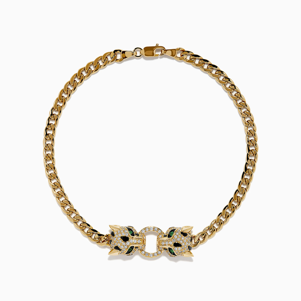 Diamond Panther Cuban Chain Bracelet in 14K Yellow Gold