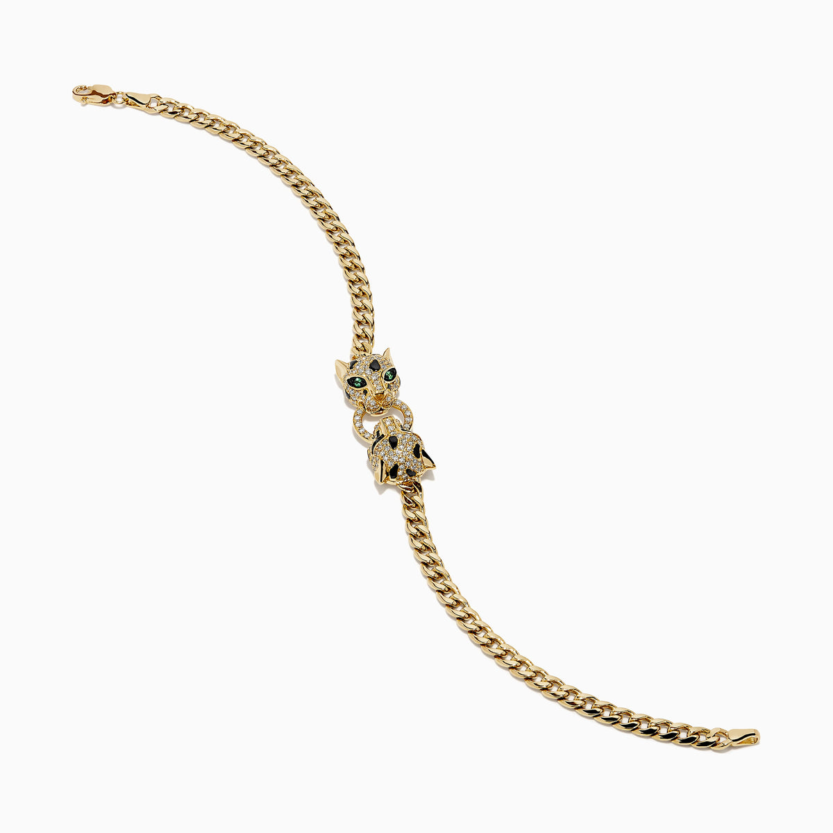 Diamond Panther Cuban Chain Bracelet in 14K Yellow Gold view 2