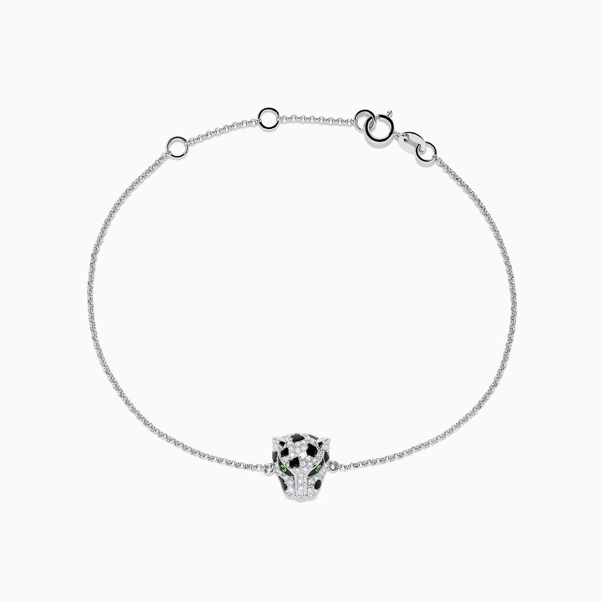 Diamond and Emerald Panther Bracelet in 14K White Gold