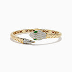 White and Green Enamel Snake Bypass Bangle in 14K Yellow Gold