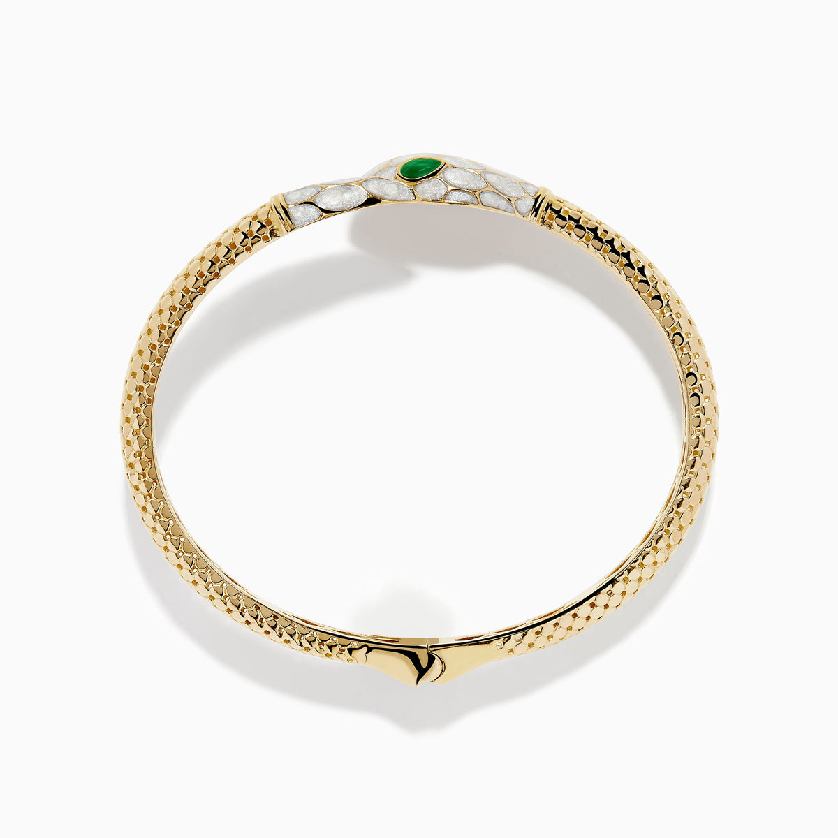 White and Green Enamel Snake Bypass Bangle in 14K Yellow Gold view 3