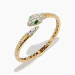 White and Green Enamel Snake Bypass Bangle in 14K Yellow Gold view 2