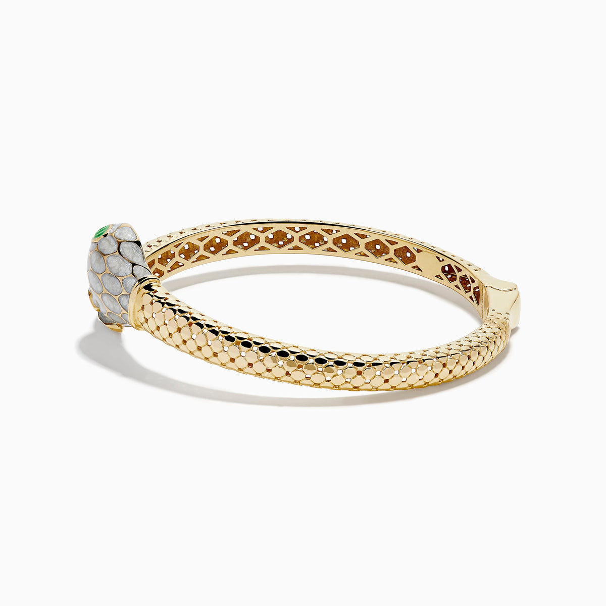 White and Green Enamel Snake Bypass Bangle in 14K Yellow Gold view 4