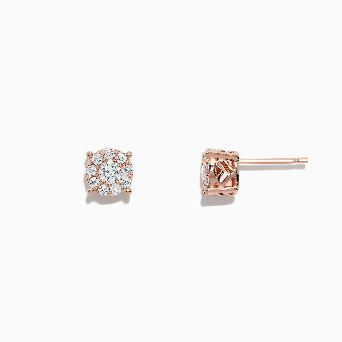 Diamond Cluster Stud Earrings in 14K Rose Gold, 0.50 ctw view 2