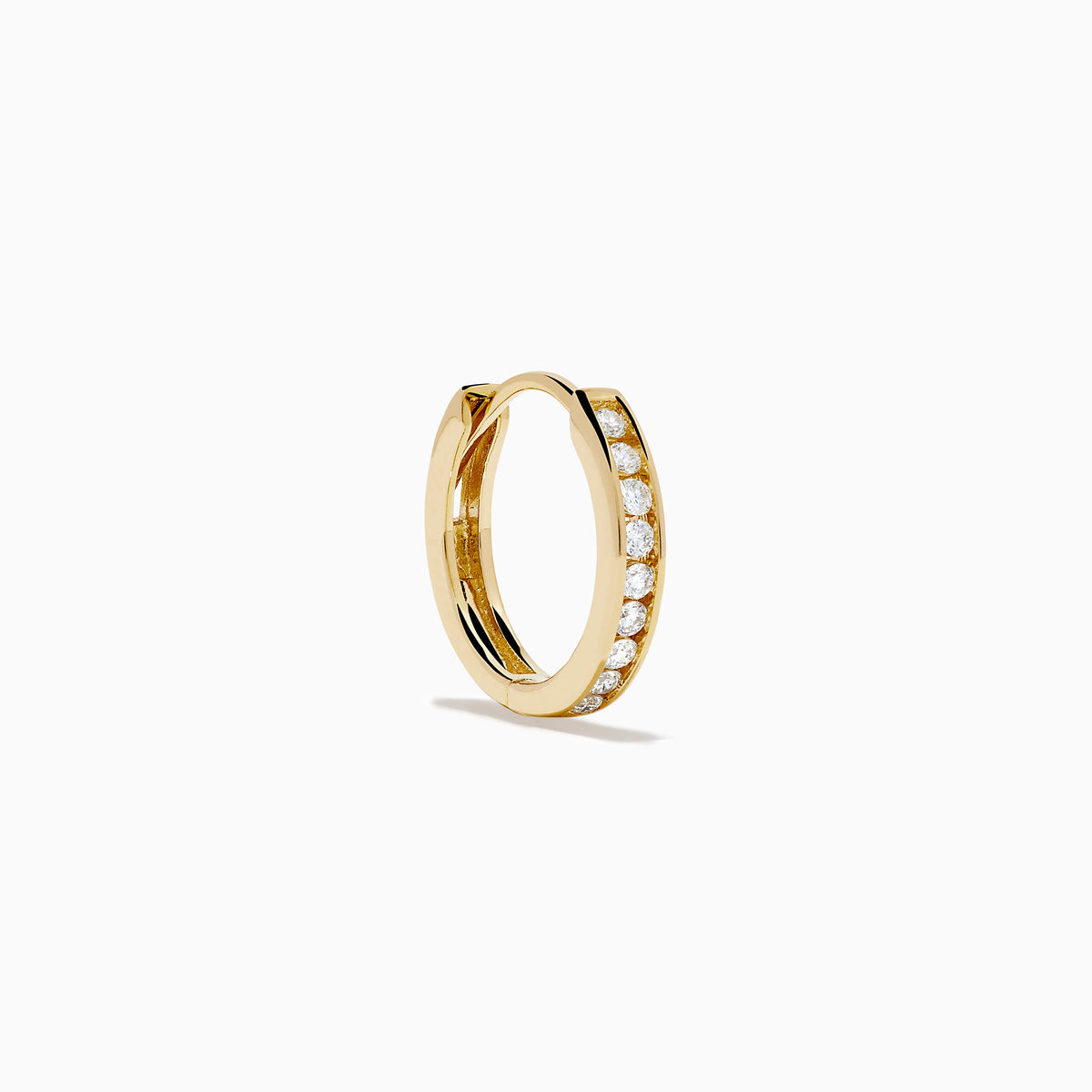 Channel Set Diamond Mini Hoop Earrings in 14K Yellow Gold view 3