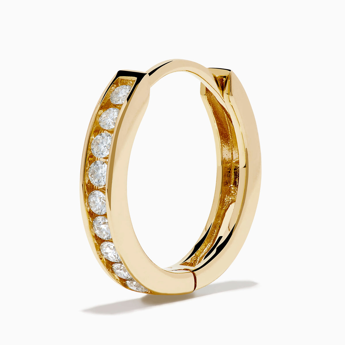 Channel Set Diamond Mini Hoop Earrings in 14K Yellow Gold view 2