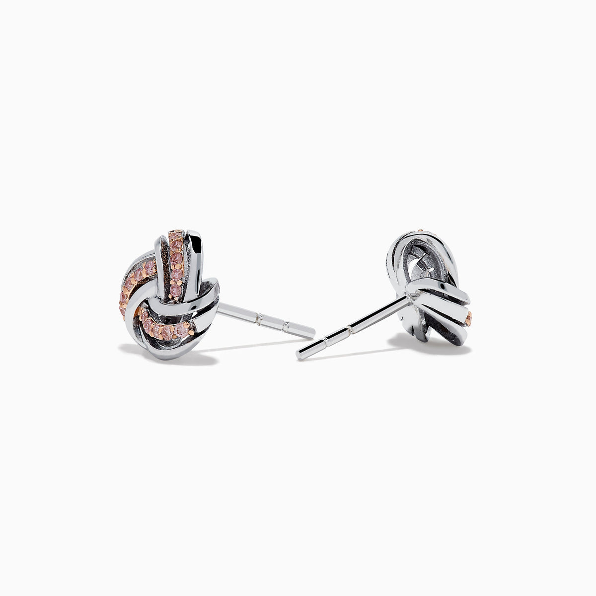 Pink Diamond Love Knot Earrings in 14K White Gold view 2