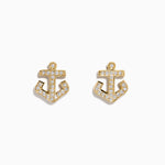 Diamond Anchor Stud Earrings in 14K Yellow Gold